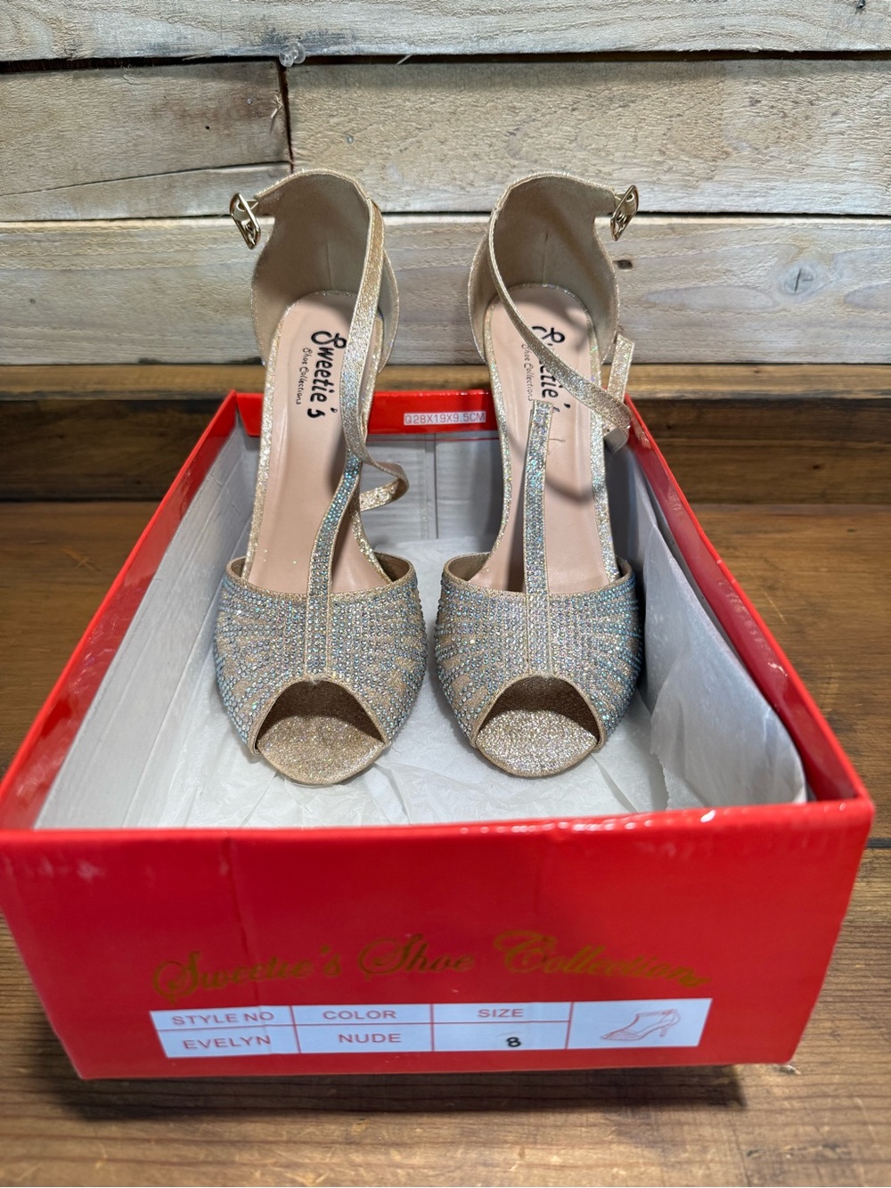 Glitter Nude T-Strap Peep-Toe Heels